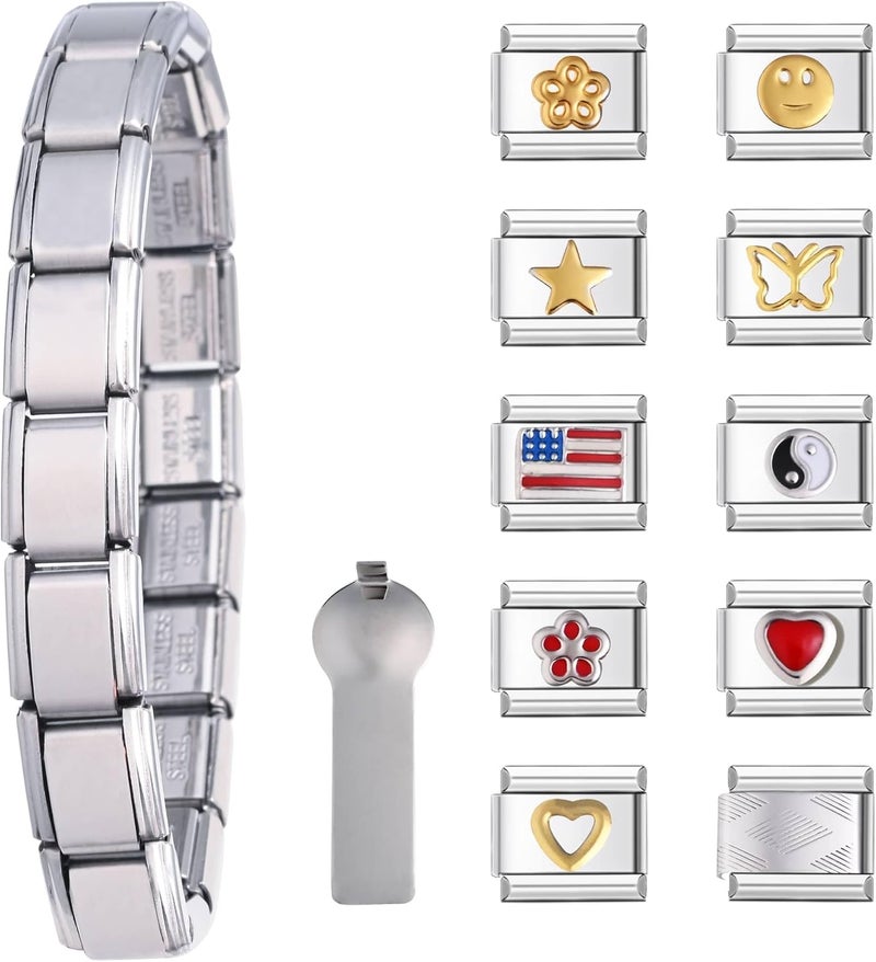 Gracayfr 10 قطع سوار سحر إيطالي، سحر إيطالي DIY، سوار سحر رابط وحدات كلاسيكي من 2000، هدايا عيد الهالوين وعيد الميلاد للنساء والفتيات مع أداة - Image 1